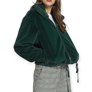 Victoria's Secret PINK Know.One.Cares Faux Fur Green Jacket